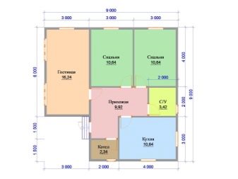 Планировка дома 6 на 9 с двумя спальнями