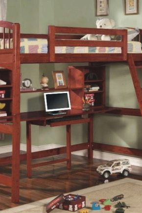 Детская кровать-чердак с рабочей зоной – компактный вариант с письменным столом