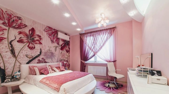 Custom-made 3d floral dark and pale pink mural wallpaper. 