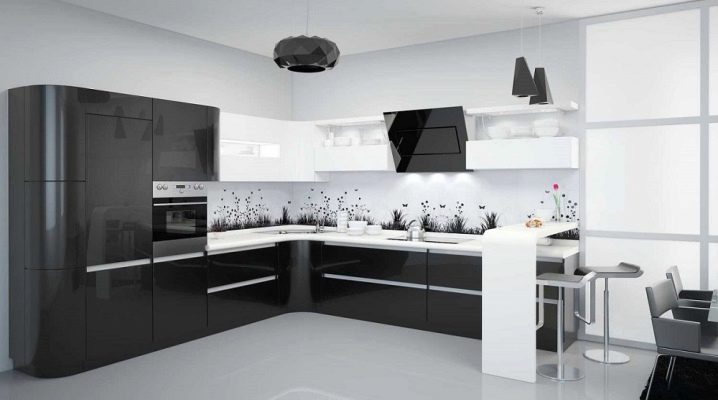 Черно белая мебель для кухни
