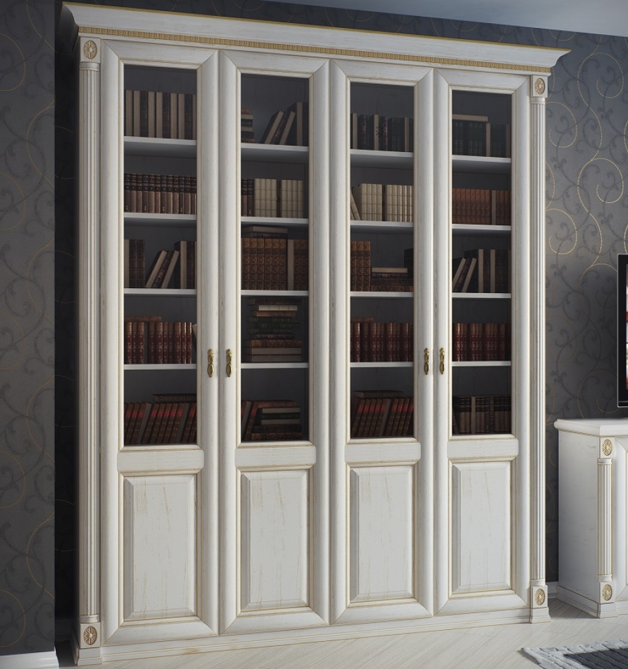 Современные книжные шкафы со стеклянными дверями