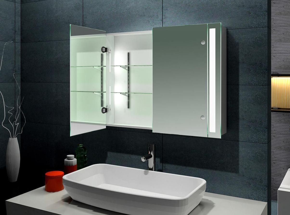 Большое зеркало в ванную с полками