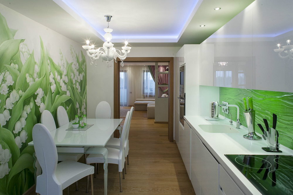 Бело Зеленая Кухня Интерьер Фото