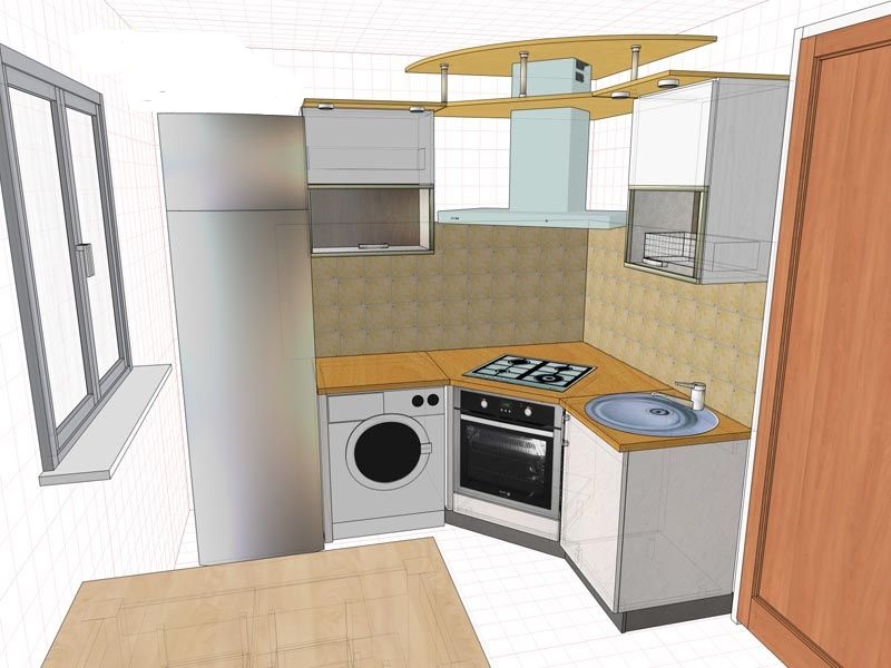 Дизайн кухни 6 м2 с холодильником и стиральной машиной и газовой плитой фото