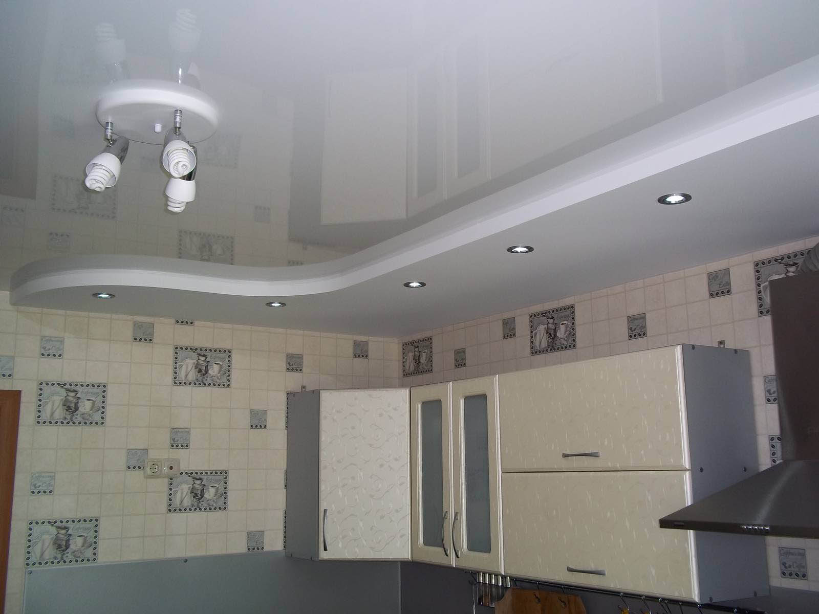 Двухуровневый Потолок Из Гипсокартона На Кухне Фото