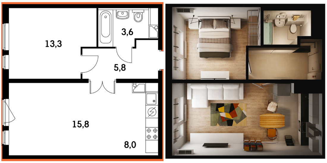 Дизайн квартиры 40 кв. м. — 70 лучших фото идей оформления интерьера