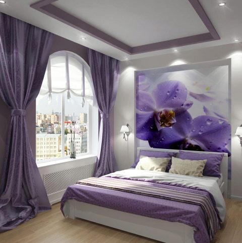 Spavaća soba u ljubičastoj i ljubičastoj boji: značajke, kombinacije, fotografije u unutrašnjosti