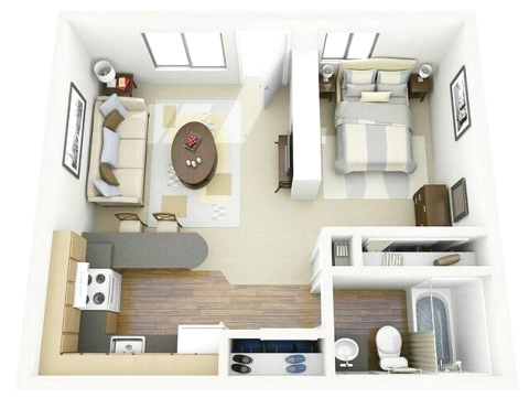 Dizajn stana 38 m² m. - fotografije interijera, zoniranje, ideje za uređenje