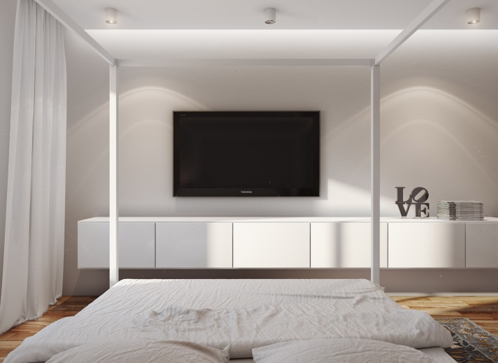 Повесить телевизор в спальне на стену высота