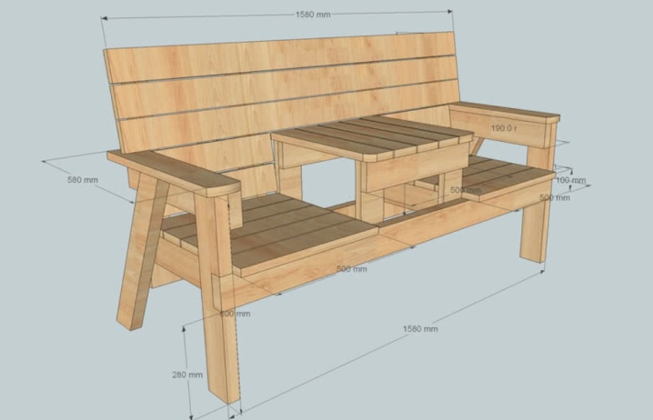 Скамейка со столиком посередине схема